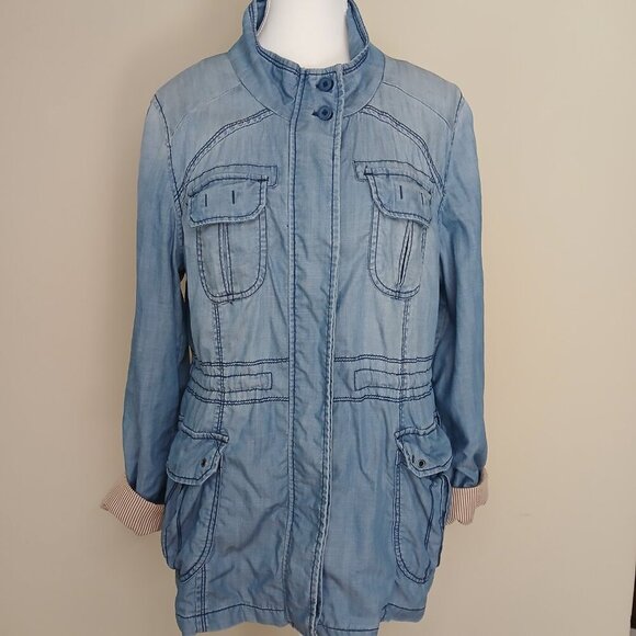 Anthropologie Marrakech Chambray Utility Lightweight Jacket Blue Size Large - Picture 5 of 11